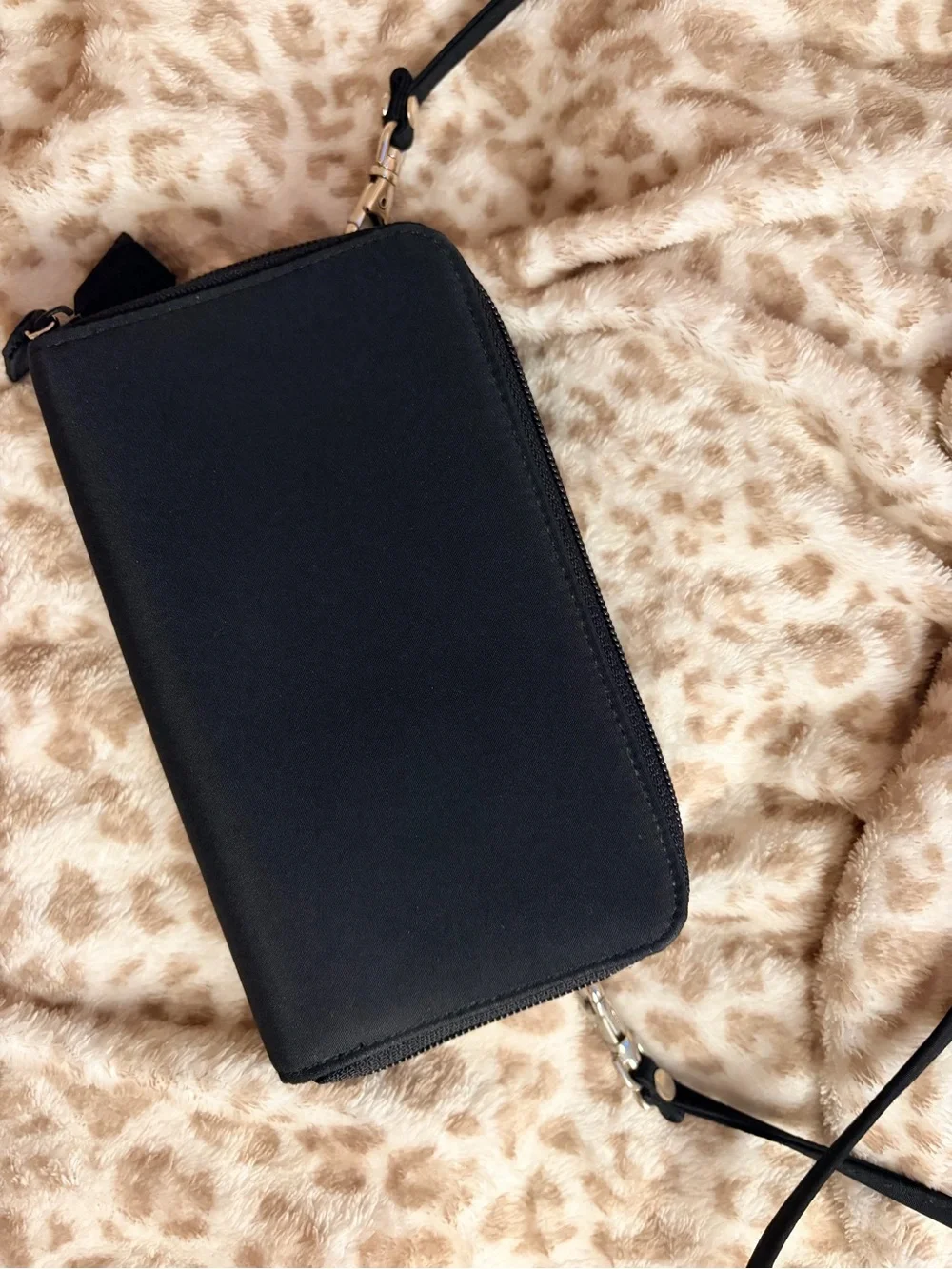 Classic Black Double-Zip Wallet w. Strap | EUC | Two Interior Compartments
